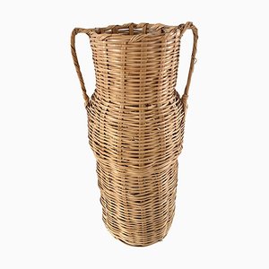 Vintage 1980s Boho Wicker Amphora Vase Basket