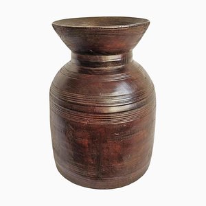Vintage Rustic Carved Wood Pot India