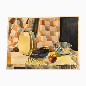 Anthony Ferrara, Fruit and Pots, 1950s, Watercolor on Paper, Framed