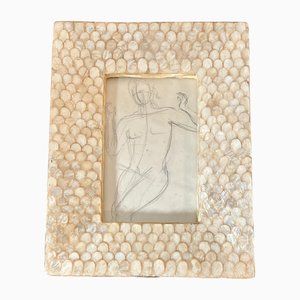 Disegno di nudo femminile, anni '50, matita su carta, con cornice