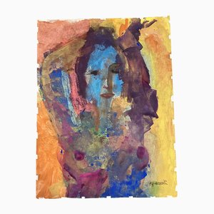 E. J. Hartmann, Large Abstract Female Nude Portrait, 1960s, Paint on Paper