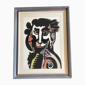 E. J. Hartmann, Abstract Portrait, 1970s, Painting on Paper, Framed