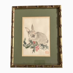 Rabbit, 1960s, Watercolor on Paper, Framed
