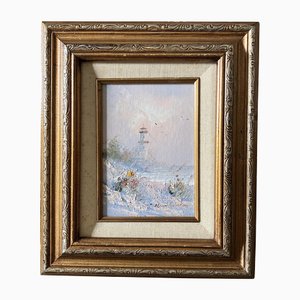 Impressionist Lighthouse Seascape, 1970er, Gemälde, gerahmt