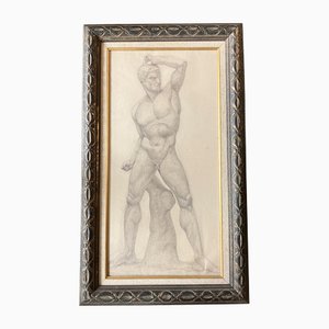 Art Deco Male Nude Study, 1920s, Charcoal Drawing, Framed
