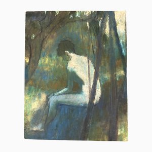 Desnudo femenino impresionista en paisaje, años 70, Pintura
