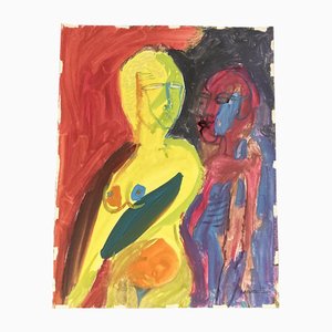 EJ Hartmann, Figure Expressionniste Abstraite, 1960s, Peinture sur Papier