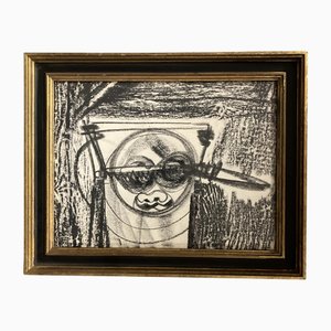 Outsider Abstract, Charcoal Drawing, 1970s, Framed