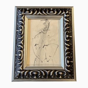Figure Study Drawing, 1950s, Charcoal on Paper, Framed