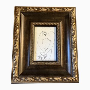 Female Nude Study Drawing, 1950s, Ink on Paper, Framed