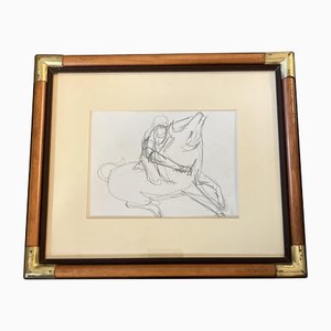 Man on Horseback, 1970s, Pencil on Paper, Framed