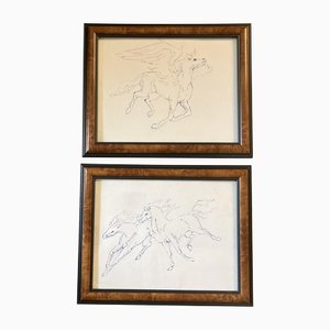 Flying Horses, 1970s, Dessins à l'Encre sur Papier, Set de 2