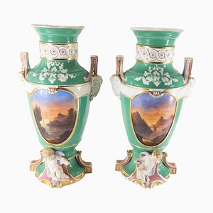 19th Century Paris Emerald Green Vases, Set of 2