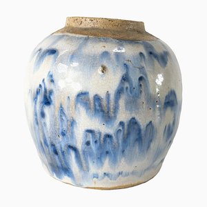 Frasco de jengibre chino abstracto azul y blanco del siglo XIX