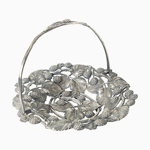 Early 20th Century Sterling Silver Basket with Leaf and Berry Design