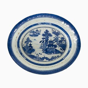 Bandeja con fuente de Nanking chinoiserie china, siglo XVIII