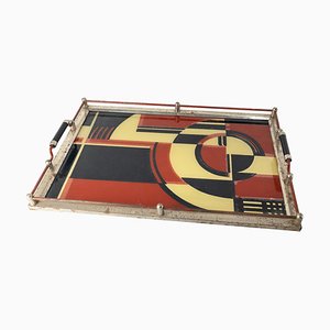 Art Deco the Jazz Tray Modernism Reverse Painted Glass Cocktail Tray, 1930s