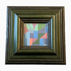 Composición geométrica abstracta pequeña, años 70, pintura sobre cartón, enmarcado