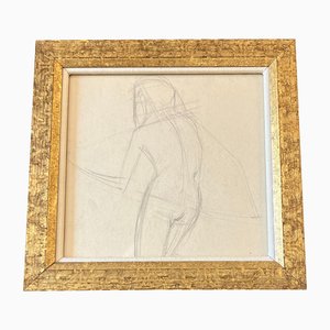 Studio di nudo astratto, anni '70, matita su carta, con cornice