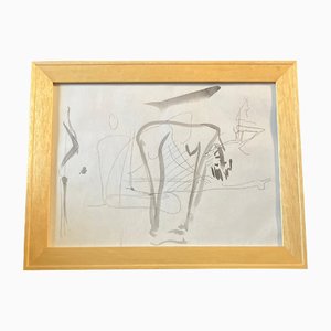 Abstract Nude, 1970s, Pencil & Watercolor on Paper, Framed
