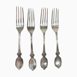 19th Century American Coin Silver Fleur De Lis Pattern Forks by Albert Coles, Set of 4