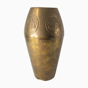 Vase Art Nouveau Jugendstil en Laiton Martelé Début du 20ème Siècle de WMF, Allemagne