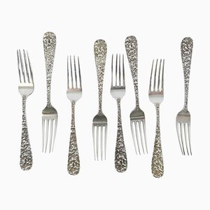 20th Century Stieff Rose Pattern Sterling Silver Dinner Forks, Set of 8