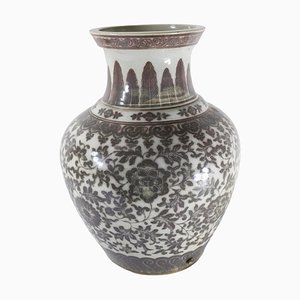 Grand Vase Ming, Chine, Cuivre Rouge, Décor Craquelé, 20ème Siècle