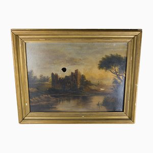 Hudson River School Artist, Landscape with Castle Ruins, 1800s, Painting on Canvas