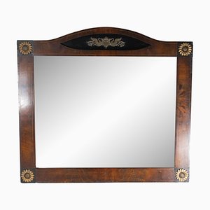 19th Century French Empire Style Crotch Mahogany Veneered Wall Mirror with Bronze Accents