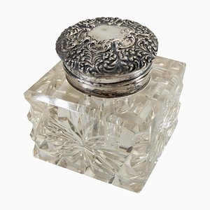 Early 20th Century Sterling Silver and Crystal Glass Inkwell by Unger Brothers