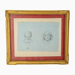 Estudio de la niñez y la edad, 1700-1800, Lápiz sobre papel, Enmarcado