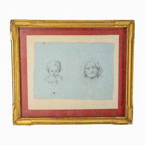 Study of Childhood and Age, 1700s-1800s, Pencil on Paper, Framed