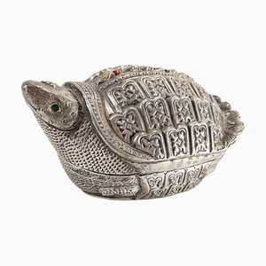 Boîte à Bétel en Argent, Forme Tortue, Asie du Sud-Est, Début du 20ème Siècle