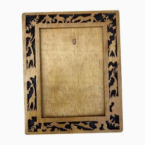 Vintage Carved Wood Jungle Theme Tabletop Picture Frame, 1970s