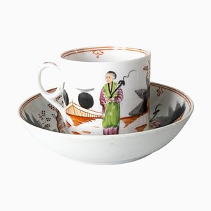 Tasse et Soucoupe en Porcelaine New Hall, Modèle 421, Angleterre, Début 19ème Siècle, Set de 2