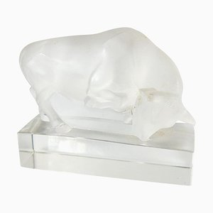Late 20th Century French Frosted Glass Bull Figure from Lalique France