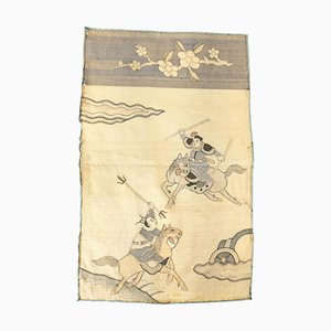 19th Century Chinese Silk Embroidered Kesi Kosu Panel with Warriors on Horseback