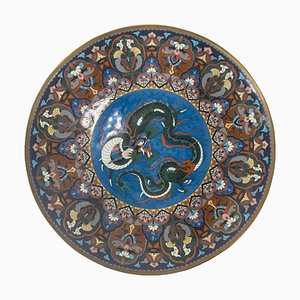 Early 20th Century Japanese Cloisonne Enamel Charger with Dragon
