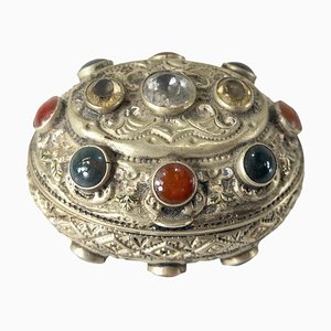 19th Century Gilt Silver Agate and Bloodstone Trinket Pill Box
