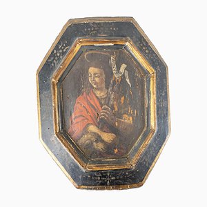 17th or 18th Century Spanish or Italian Religious Icon Master Painting of Saint Agnes