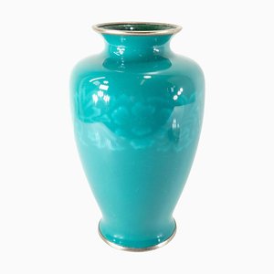 Early 20th Century Japanese Turquoise Green Wireless Cloisonne Vase by Ando Jubei