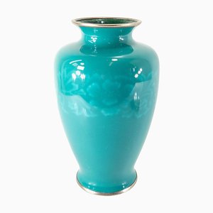 Vaso Cloisonne senza fili verde turchese dell'inizio del XX secolo di Ando Jubei