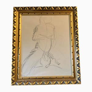 Nude Study, 1950s, Charcoal and Metal on Paper, Framed