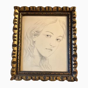 Retrato femenino, años 80, Carboncillo sobre papel, enmarcado