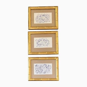 Wayne Cunningham, Small Abstract Compositions, 1980s, Ink Drawings, Encadré, Set de 3