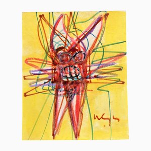 Wayne Cunningham, composición abstracta, dibujo al pastel al óleo, años 80