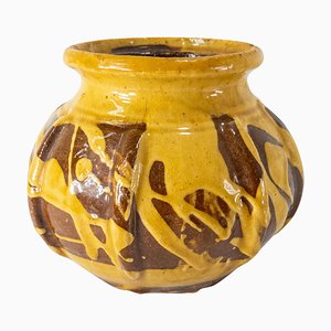 Vase Redware, Européen ou Américain, 19ème Siècle à Décor Jaune