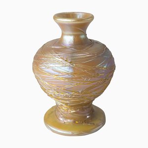 Early 20th Century Aurene Iridescent Gold Thread Art Vase attributed to Durand Art Glass