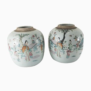 19th Century Chinese Chinoiserie Famille Rose Ginger Jars, Set of 2